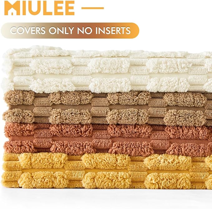 MIULEE Pack of 4 Fall Corduroy Decorative Throw Pillow Covers 20x20 Camel | Neutral Rustic Farmhouse Boho Soft Striped Pillow Covers,Home Decor for Sofa,Living Room,Couch,Bed