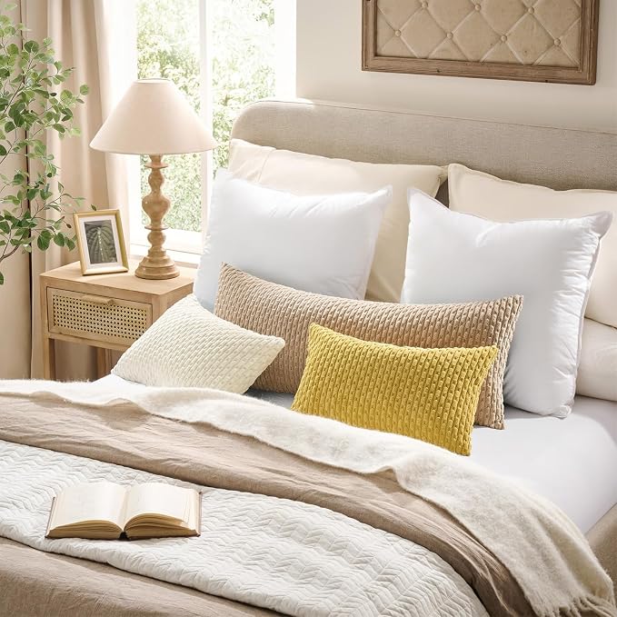 Kevin Textile Soft Corduroy 20"x54" Body Pillow Cover 1 Pack, Tan | Boho Stripe Plush Corduroy Decorative Oblong Cushion Cover Modern Farmhouse Home Decor for Sofa Couch Bed Chair