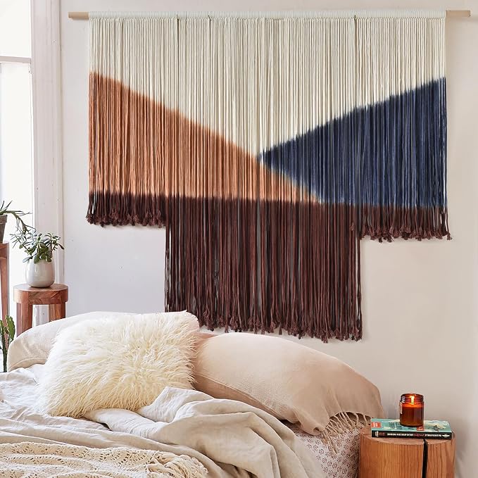 Jakalin Macrame Wall Decor Geometric Dip Dyed Tapestry Home Decor 57"x39" | Hand-dyed,Cotton Macrame Wall Art, Artisan Style, Boho Home Decor, Statement Piece,Craftsmanship Living Room, Bedroom, Office