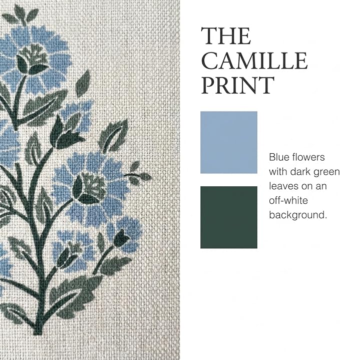 “The Camille” Decorative Pillow Cover – Blue & Whitel Floral Block Print Pillow Cover – Grandmillennial Home Decor, 24" x 24"