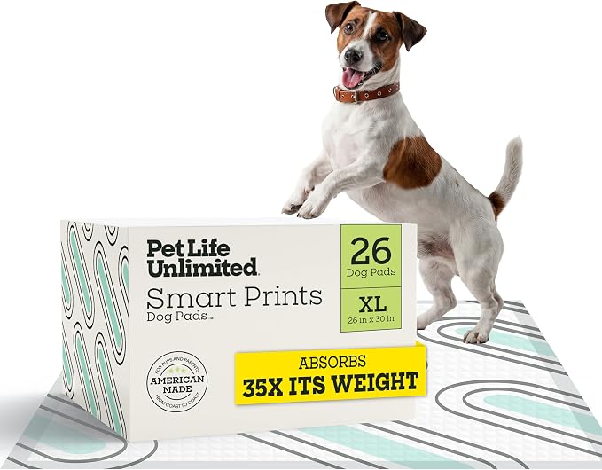Pet Life Unlimited Smart Prints XL Puppy Pads for Dogs, Potty Training Pee Pads, 26 Count, 26" x 30", Leak-Proof, Super Absorbent, Quick-Dry, Patterned Pads with Odor Control, Made in USA