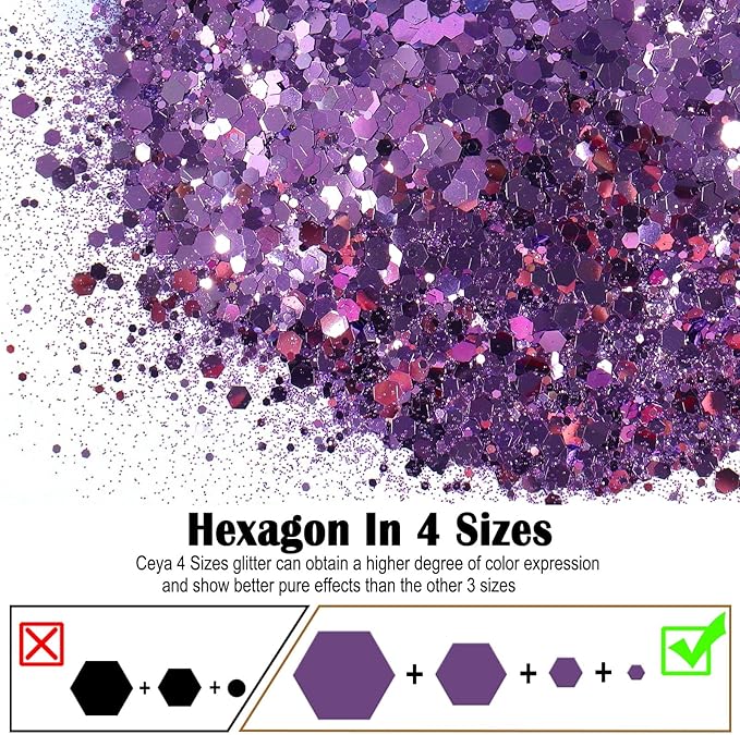 Ceya Chunky Glitter, 4.9oz/ 140g African Violet Craft Glitter Powder Mixed Fine Flakes Iridescent Nail Sequins for Nail Art, Hair, Epoxy Resin, Tumblers, Slime, Painting, Festival Decor