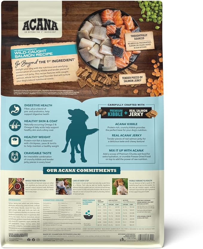ACANA Butchers Favorites Grain-Free Dry Dog Food Wild-Caught Salmon 4lb Bag | High Protein, Made in the USA, Skin & Coat, Digestive Health, Wild-Caught Fish, Real Salmon, Global Quality Ingredients