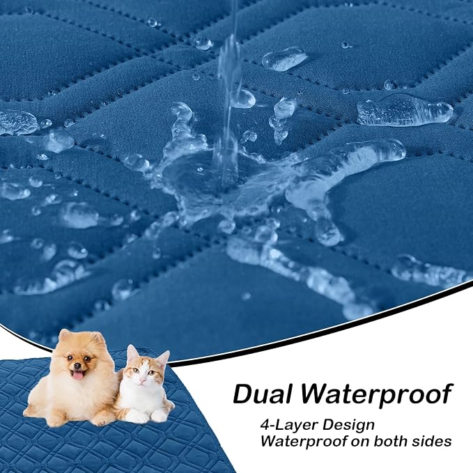 Waterproof Dog Bed Blanket - Soft Pet Blanket & Sofa Cover for Dogs | Reversible Washable Furniture Protector, Couch Covers for Pets (52x82 Inch, Navy Blue/Blue)
