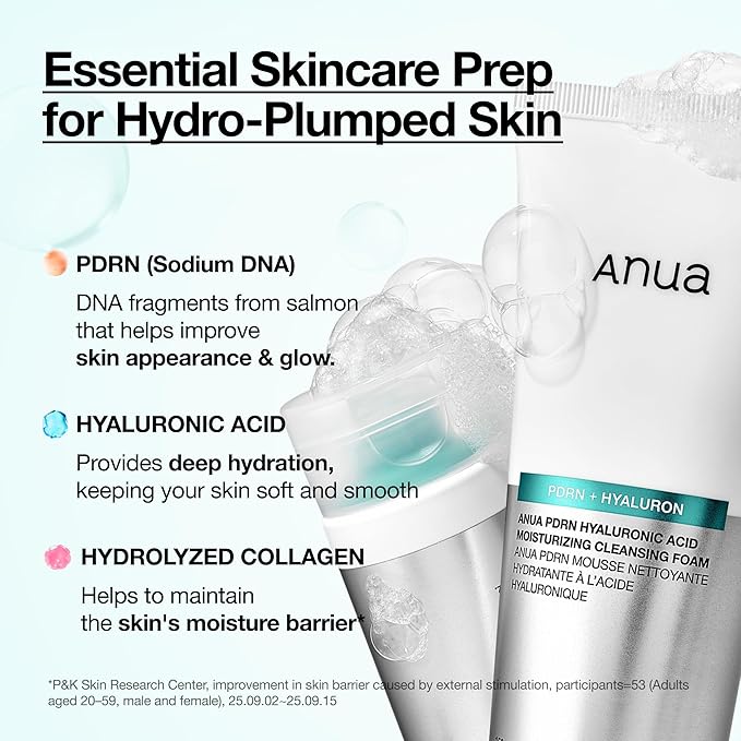ANUA PDRN Hyaluronic Acid Moisturizing Cleansing Foam, Hydrating Facial Cleanser for Dry Skin, Daily Gentle Face Wash with Salmon DNA, Balancing & Pore Care, Korean Skincare (5.07 fl oz) (Pack of 2)