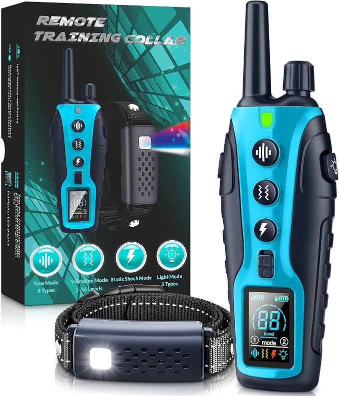 Dog Shock Collar - 4500FT Dog Training Collar with Remote Waterproof e Collar with Flashing Light, Adjustable Pitch Beep(1-8), Vibration(1-16), Safe Shock(1-99), and Keypad Lock