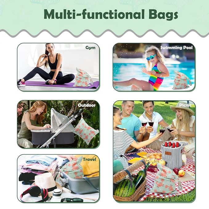 ALVA ALVABABY 3pcs Cloth Diaper Wet Dry Bags Waterproof Reusable with Two Zippered Pockets Travel Beach Pool Daycare Soiled Baby Items Yoga Gym Bag for Swimsuits or Wet Clothes 3L-ZM15A