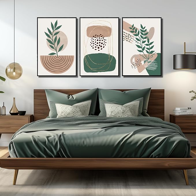 Framed Boho Wall Art for Living Room, Botanical Canvas Wall-Decor for Bedroom, Bohemian Minimalist Picture Prints, Size 24 x 36 Inches 3-Pieces