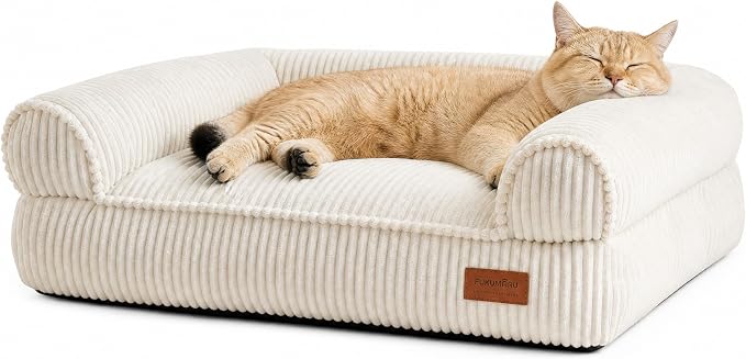 FUKUMARU Dog Couch Bed, Corduroy Cozy Cat Bed, Waterproof, Washable Cover | 28in Orthopedic Dog Beds Sofa for Small Dogs and Large Cats, Cute Warm Cotton Pet Sofa
