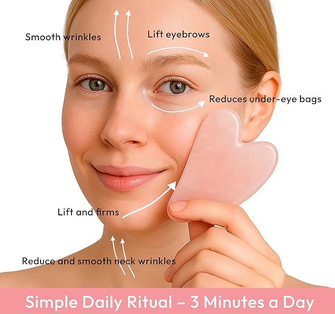 DoSensePro Rose Quartz Gua Sha Facial Tool Heart-Shaped Crystal for Puffiness, Lymphatic Drainage & Facial Sculpting – Hand-Carved Brazilian Stone for Face, Neck & Body