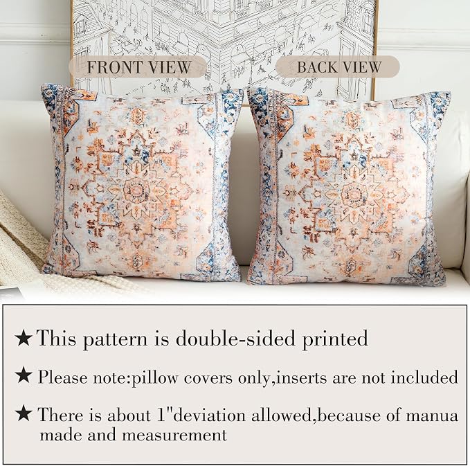 Boho Throw Pillow Covers 22x22 inch Set of 2,Boho Vintage Carpet Pattern Antique Ethnic Decor Double Sided Pattern Cushion Cover Soft Pillow Case Living Sofa Room Bed Square Pillow Cover