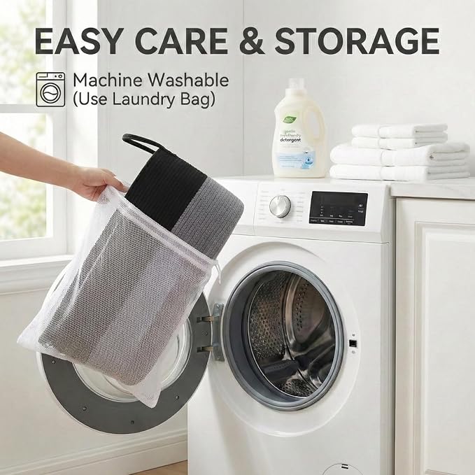 JMvicyroam 115L Extra Large Machine Washable Cotton Rope Blanket Basket | Collapsible laundry hamper, Reinforced handles, For blankets, pillows, toys and clothes, Living room and bedroom, Black&Grey