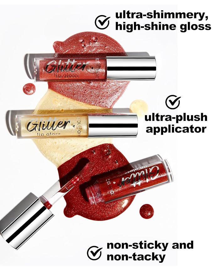 Erinde Glitter Shimmer Lip Gloss, Hydrating High-Shine Glimmer Finish & Sheer Wash Of Color Lip Oil, Non-Sticky, Moisturizing Lip Makeup, Bling Sparkle Lip Gloss Lipstick, Vegan & Cruelty-Free, 07