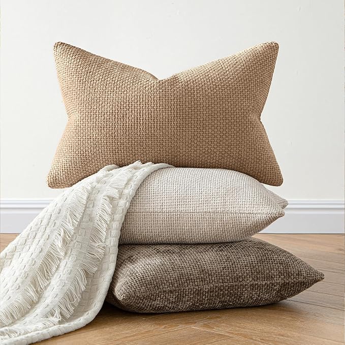 MIULEE Decorative Couch Throw Pillow Covers 18x18 Inch Khaki Camel 2 Pack | Modern Boho Accent, Soft Chenille Pillow Covers, Farmhouse Cushion Cases for Home Decor Bed Sofa Living Room
