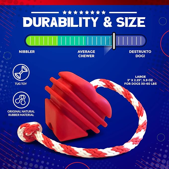 SodaPup MuttsKickButt Heart on a String – Durable Dog Tug Toy, Chew Toy, & Treat Dispenser Made in USA from Non-Toxic, Pet-Safe, Food Safe Natural Rubber for Bonding, Exercise, Training, & More