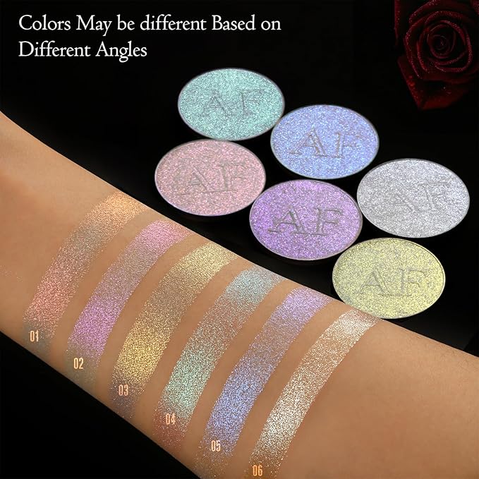 White Silver Highlighter Makeup, Intensely Pigmented Diamond Pearl Shimmer Face Highlighters Palette, Smooth Highlighter Powder for Face Body Illuminator, Long Lasting iluminadores de maquillaje, #06
