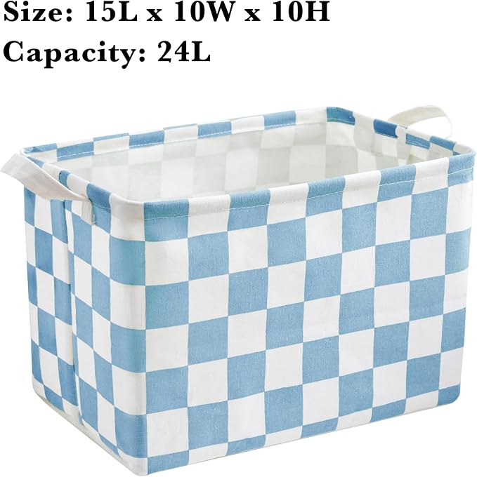 Ohocut Blue White Checkered Canvas Basket, Rectangular Organizing Decorative Storage Basket for Kids Dog Toy, Cute Aesthetic Race Cars Boy Room Decor for Home, Kitchen, Bedroom, Classroom, Shelves