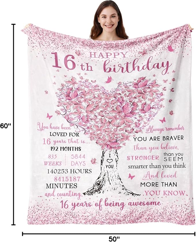Sweet 16 Gifts for Girls, 16th Birthday Gifts for Girls, 16 Year Old Girl Birthday Gift Ideas, 16th Birthday Decorations, Happy 16th Birthday, Birthday Presents for 16 Year Old Blanket 40"X50"