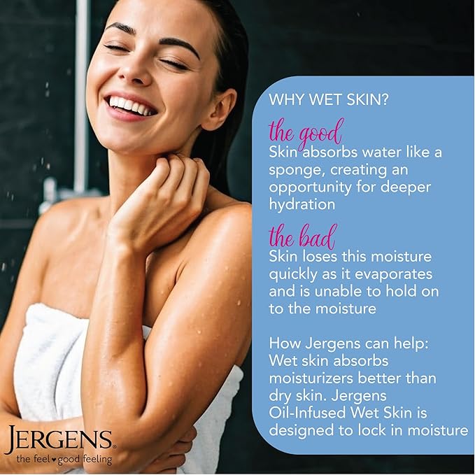 Jergens Wet Skin Body Moisturizer with Coconut Oil, In Shower Lotion for Dry Skin, Fast-Absorbing, Non-Sticky, Dermatologist Tested, 10 Oz, Pack of 3