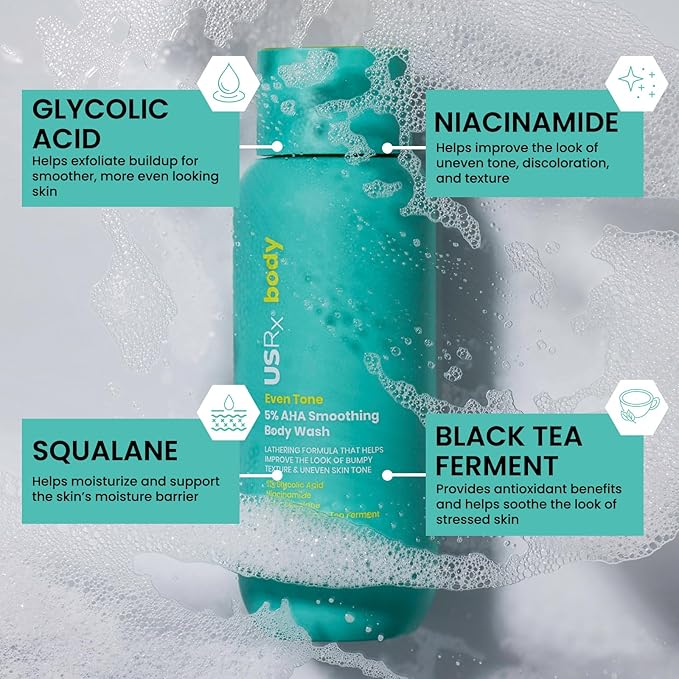 Urban Skin Rx Even Tone 5% AHA Smoothing Body Wash, Lathering Gel Formula, Deeply Cleanses, Soothes & Improves Appearance of Bumpy Texture, Blemishes & Uneven Skin Complexion, Daily Use, 13 Fl Oz