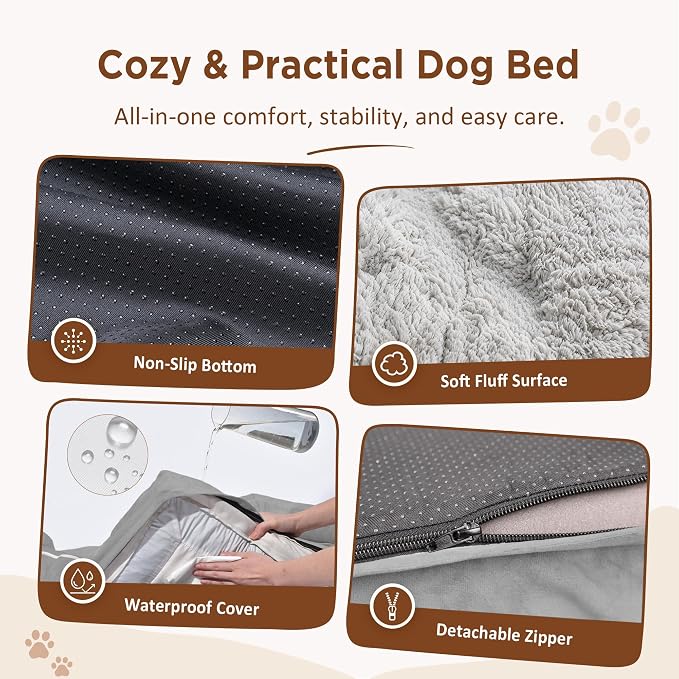 Comfort Expression Waterproof Orthopedic Dog Beds for Large Sized Dog | Supportive Egg Crate Foam Large Pet Bed with Removable Bolster, Dog Couch with Washable Cover & Non-Slip Bottom, 36x27 Inch
