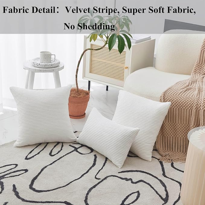 Home Brilliant White Lumbar Pillow Cover Decor Decorative Striped Corduroy Solid Cushion Cover Throw Oblong Pillowcase for Sofa Kids Toddler, 12 x 20 inch, Creamy White