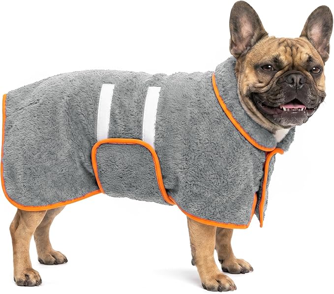 Bienbee Dog Bathrobe, Super Absorbent for Small to Large Dogs, Grey M | Dog Robes with Soft Fleece, Warm & Cozy, Adjustable Fit, and Quick Drying Coat for Baths Swimming and Grooming