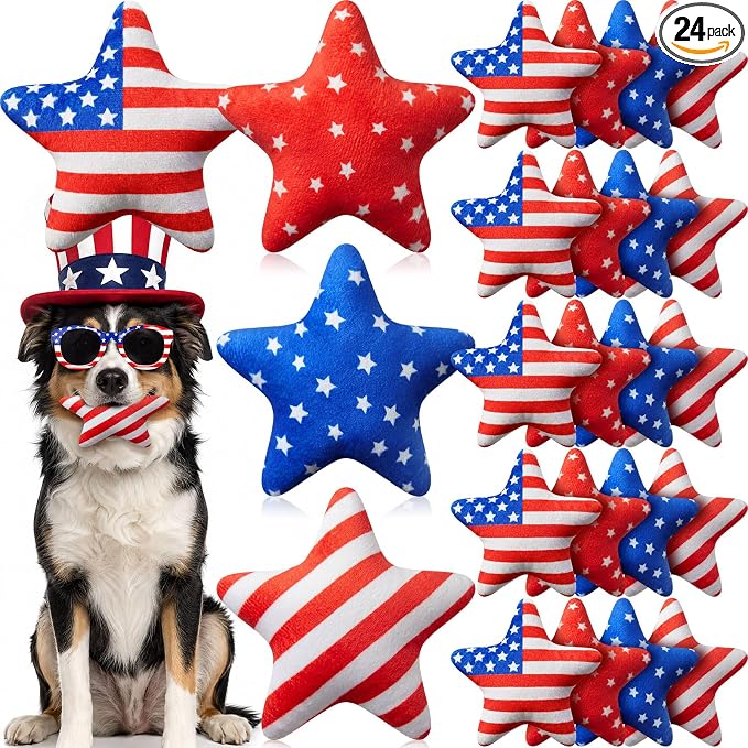 Civaner 24 Pcs Stuffed Dog Toy Squeaky Plush for Small Breed, Star