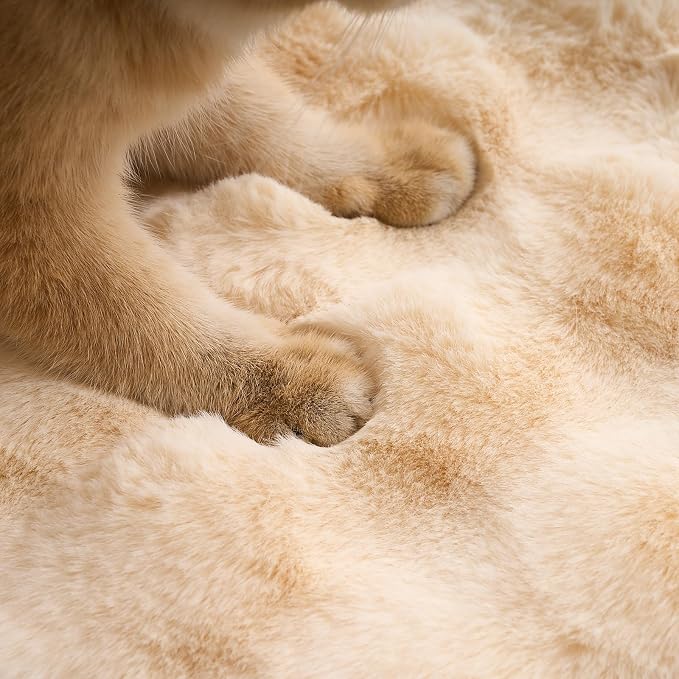 SHENGOCASE 2-Pack 20" Beige Round Faux Rabbit Fur Pet Cat Dog Bed Cushion Pad Mat, Cat Tree Tower Replacement Cushion Pad for Carrier House Cage Crate Kennel Furniture