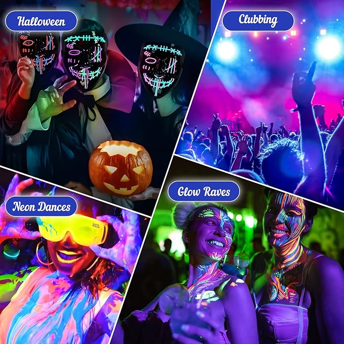 Neon Face Paint Glow in the Dark Face Painting Kit, U V Blacklight Face and Body Paint Makeup Glitter Gel Neon Paint Stick with Stencil for Halloween Party Cheer Raves Festival(Washable for Kid Adult)