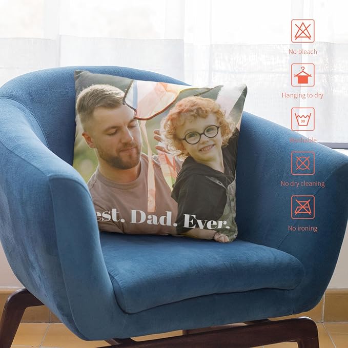 Easycosy Custom Pillow with Picture & Text, Two-Sides Velvet Customized Photo Pillowcase, 12"x12" Personalized Pillowcover with Photo, Custom Decor Love Gift for Dad(Optional Pillow Insert)