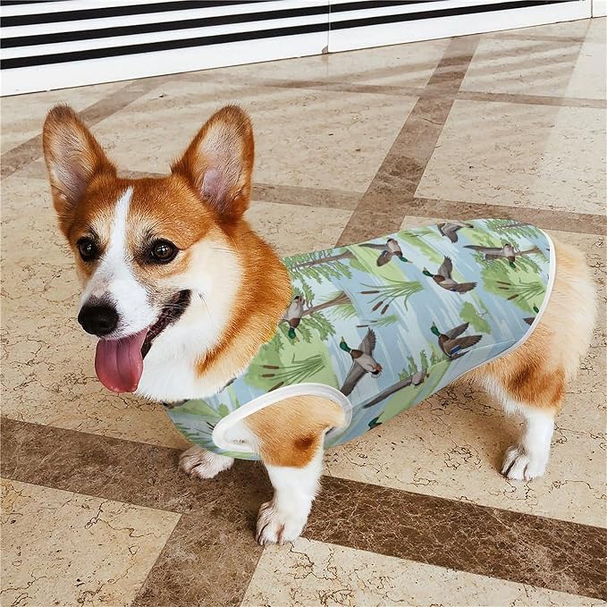 Cute Soft Breathable Dog Clothes Puppy Vest T Shirt Costumes Dog Shirt Blue Mallard Duck Hunting Theme