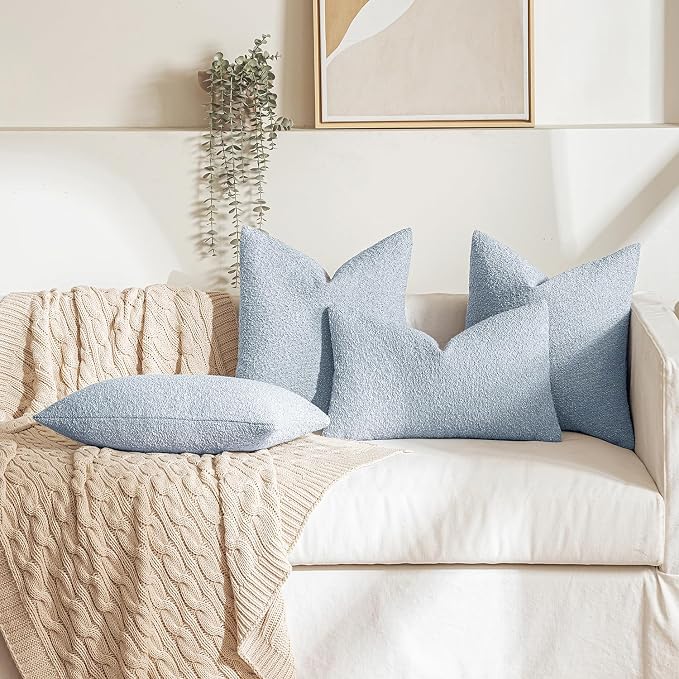 MIULEE 24x24 Decorative Euro Sham Boucle Couch Pillow Covers Sky | Set of 2 Textured Neutral Throw Pillow Covers, Accent Solid Pillowcases, Sofa Living Room Home Decor