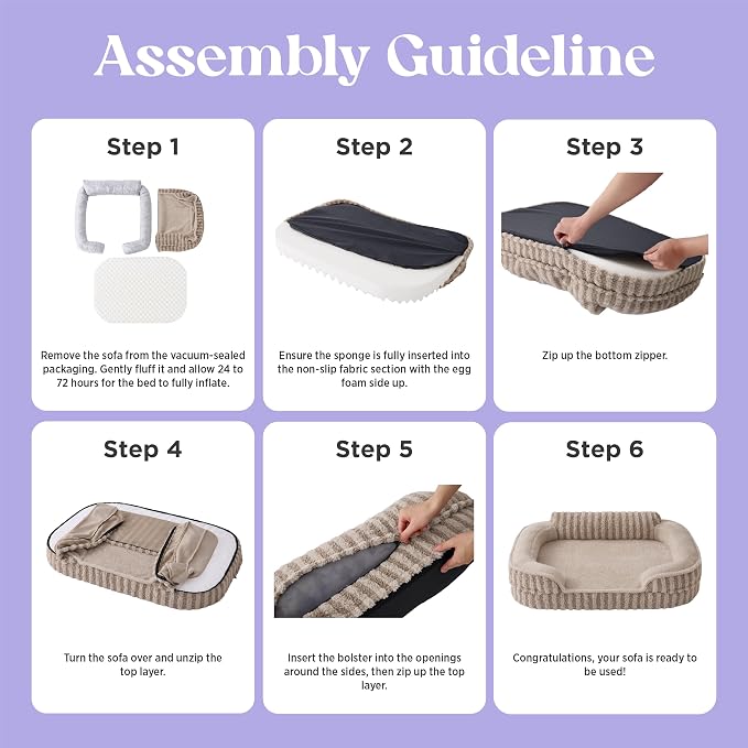 LE SURE Cute Cozy High Back Orthopedic Small Dog Bed with Sides, 24" Beige | Waterproof Pet Bed with Sides, Aesthetic Comfy Egg-Crate Foam Pet Couch Sofa, Removable Washable Cover, Non-Slip Bottom