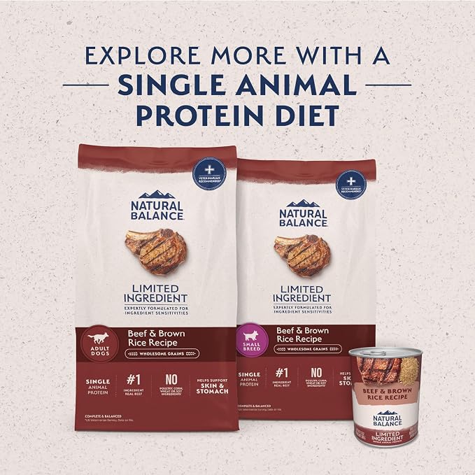 Natural Balance Limited Ingredient Dry Dog Food - Complete Nutrition for Adult Dogs - Wholesome Grains Brown Rice Recipe - Limited Ingredient Formula - 4 lb - Beef & Brown Rice