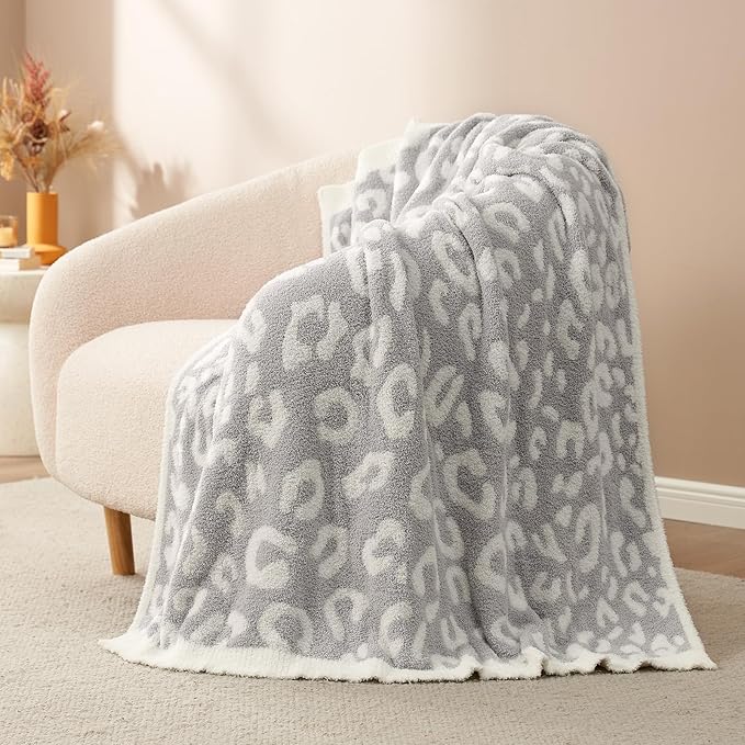 Snuggle Sac Leopard Throw Blanket for Couch Bed Sofa 50x70 inches, Reversible Grey Leopard Oversized Throw XL Ultra Soft Cozy Blankets for Women Mothers Birthday Gifts