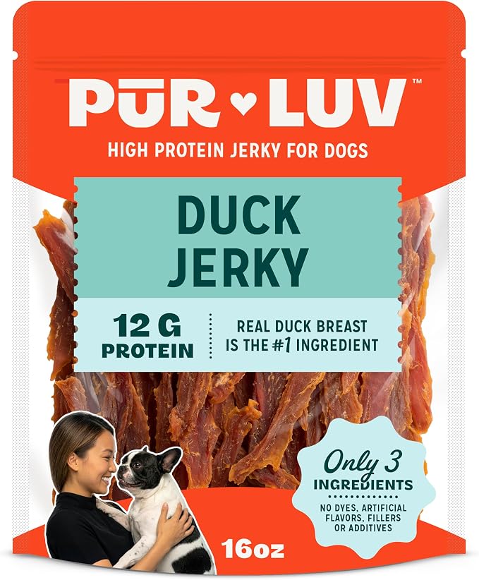 Pur Luv Duck Jerky Treats | Made with 100% Duck Breast, Real Duck Treats for Dogs, High Protein Dog Treats, Natural Limited Ingredient Dog Snacks