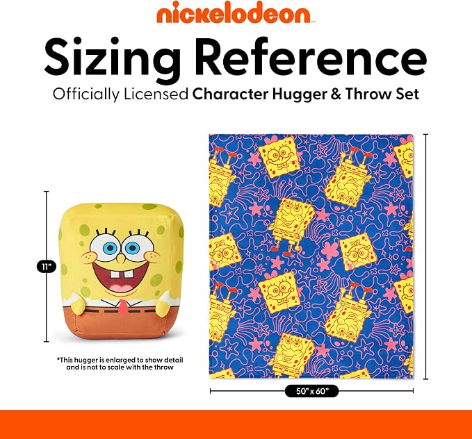 Northwest Spongebob Spongey Smiles Hugger Pillow & Silk Touch Throw Blanket Set, Stuffed Animal, 50x60 inch Blanket and 11 inch Plushie