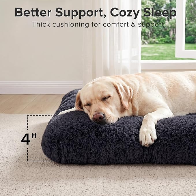 JOEJOY Large Dog Bed Crate Pad, Deluxe Plush Washable Dog Beds Fulffy Soft Kennel Pad Anti-Slip Pet Sleeping Mat for Extra Large Medium Small Dogs, 40" x 27", Dark Grey