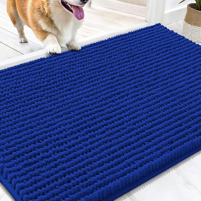 OLANLY Dog Door Mat for Muddy Paws 30x20, Extra Absorbent Chenille Mud Mat | Royal Blue, Absorbs Moisture and Dirt, Non-Slip Machine Washable Doormat, Quick-Drying Indoor Entryway Floor Mat for Dogs