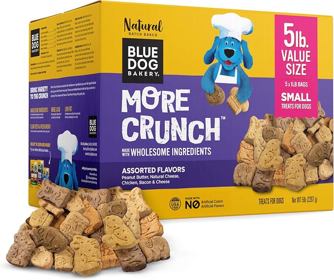 Blue Dog Bakery, More Crunch Assorted Biscuit, Small Dog Treats 5lb Box | Crunchy Oven-Baked Dog Treat Biscuits Bacon Chicken Cheese Peanut Butter, Made with Premium Wholesome Ingredients in the USA