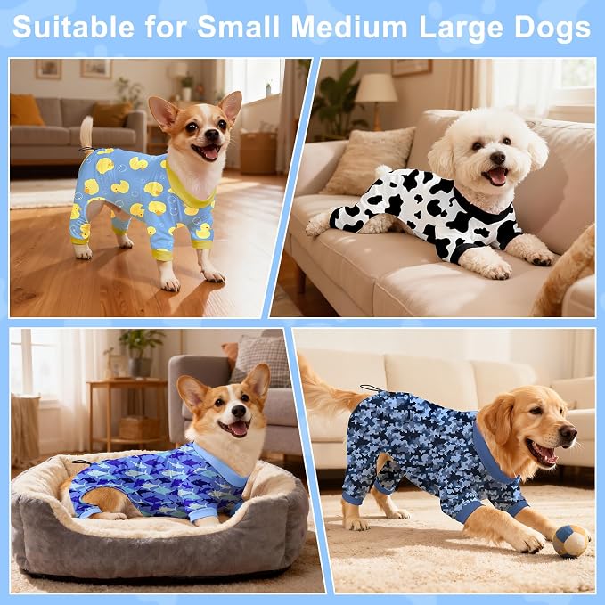 Bienbee Dog Pajamas, 4 Pack Adjustable Onesies for Small to Large Dogs M | Dog Shedding Suit with Soft Fabric, Breathable & Stretchy, and Adjustable Back Length for Sleeping Lounging and Daily Use