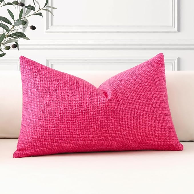 OTOSTAR Linen Throw Pillow Cover Set of 1 Decorative Lumbar Pillowcases Cushion Covers 12x20 Inch for Home Decor Sofa Bedroom Car 30 x 50CM Hot Pink