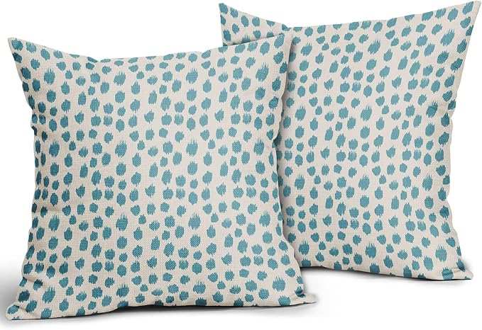Aqua Cream Pillow Covers 22x22 Set of 2 Boho Design Polka Dot Throw Pillows Modern Brush Strokes Print Decorative Outdoor Pillowcase Square Cushion Cover Linen Pillow Case for Home Sofa Couch Bed