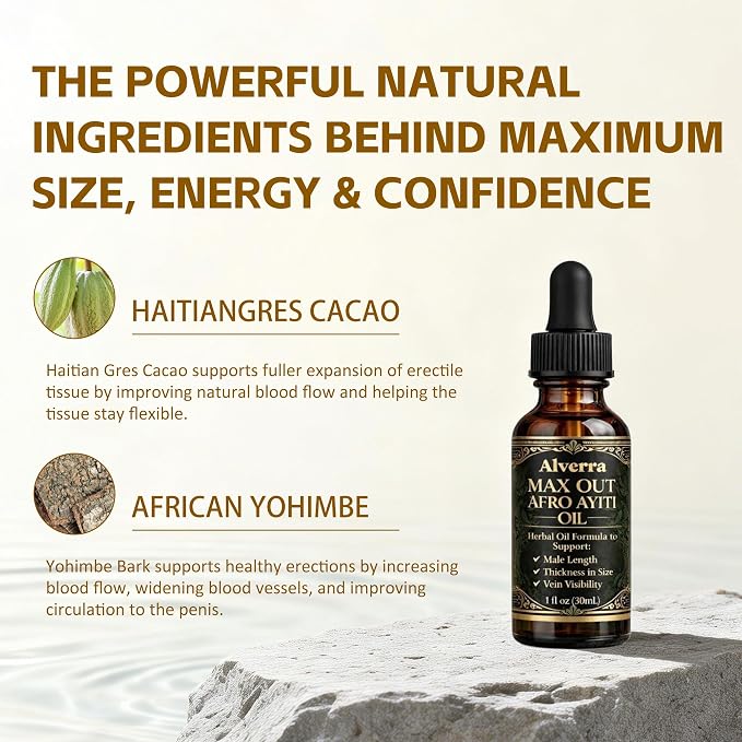 Max Out Afro Ayiti Herbal Massage Oil, 1 Fl Oz (30mL) - Natural Botanical Formula