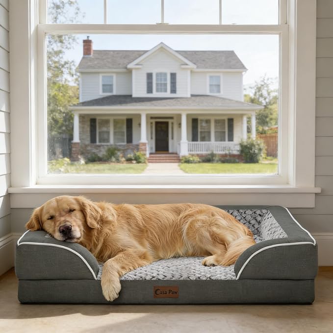 Orthopedic Dog Bed for Extra Large Dogs, 42x30in, Dark Grey | Orthopedic Foam Relieves Joint Pressure, Bolsters Supports Head And Neck, Washable Cover, Non-Slip Bottom