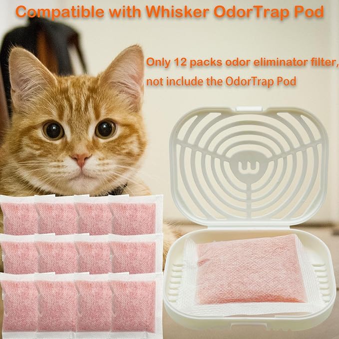 Odor Removing Refills Compatible with Whisker OdorTrap Pod | Odor Eliminator for Litter-Robot 4 Filter Pocket /for Litter-Robot 3 Waste Drawer (12 Pack)