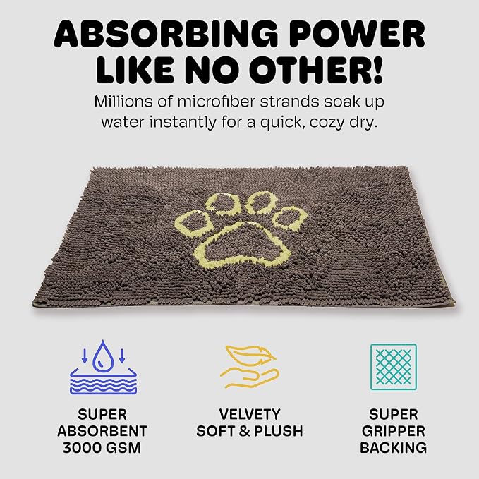 Dog Gone Smart Dirty Dog Doormat - Fast Drying Rug with Super Gripper Backing for Clean Floors - Super Absorbent and Machine Washable Mat for Muddy Paws - Cool Grey | Super Gripper Backing for Clean Floors - Absorbent Microfiber and Machine Washable Ma...