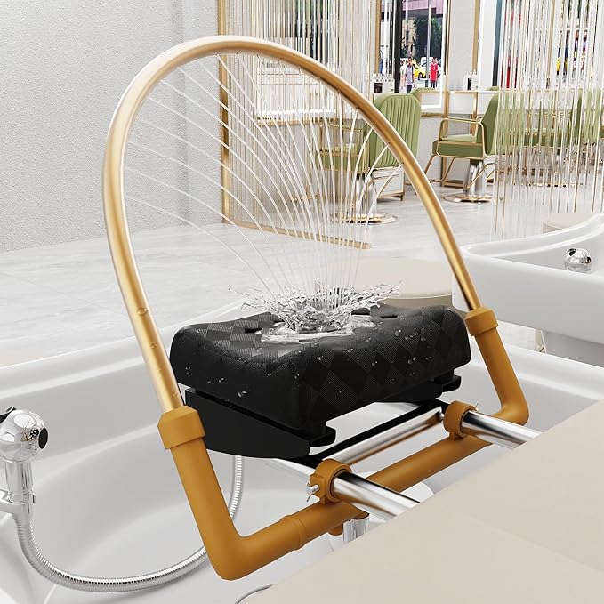 Dolonm Head Spa Shampoo Bowl Stationary Massage Table Set with Water Cycle & Fumigation Salon Equipment for Beauty Head Spa Physical Therapy Massage Salons, PU Leather Beige Grey, Wood Frame