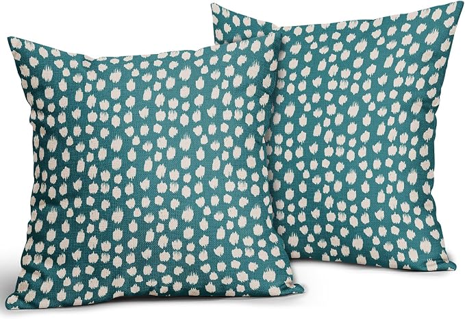 Sweetshow Teal Cream Dots Pillow Covers 20x20 Set of 2 Boho Design Polka Dot Throw Pillows Modern Trendy Print Outdoor Decorative Pillowcase Square Linen Cushion Cases Decor for Sofa Couch Bed